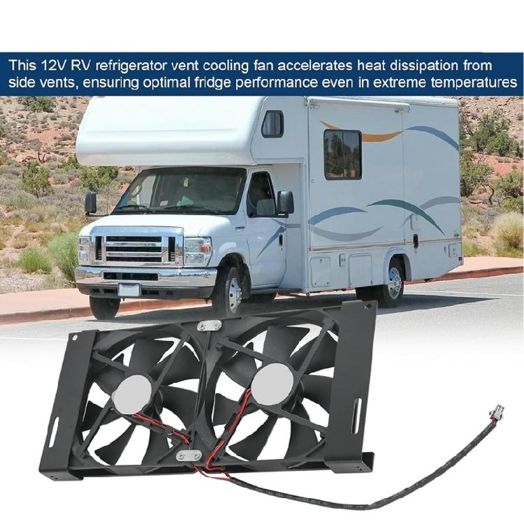 12V Motorhome Fridge Vent Fan Kit with 2 Fans and Bracket for Refrigerator Side Vent Heat Exhaust in Travel Trailers for Side Opening Service