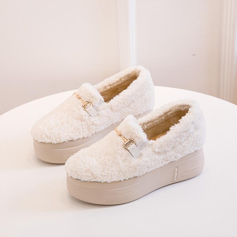 2026 Doudou Shoes Inner Height Increase Winter Velvet Cotton Shoes Women's Shoes Low-top Hiking Daily Snow Boots Warm and Versatile