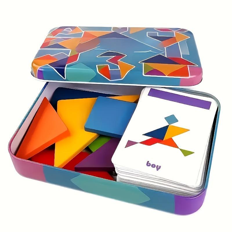Wooden Tangram Puzzle for Kids Educational Geometry Brain Teaser Toy for Toddlers Preschool Learning Iron box packaging разноцветный