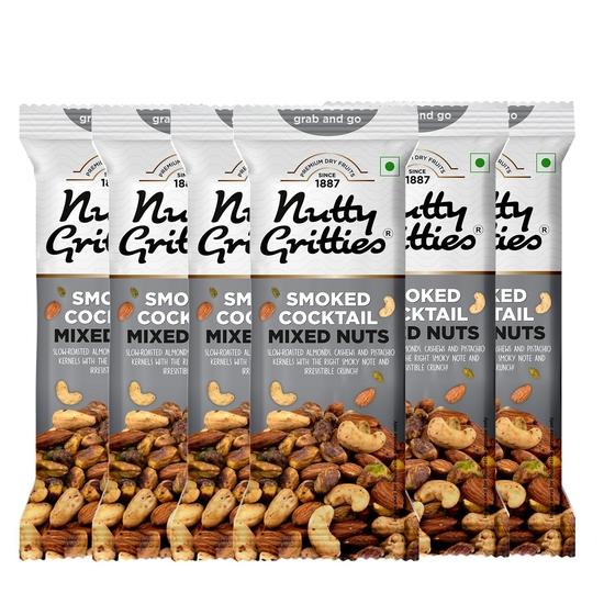Nutty Gritties Grab And Go Smoked Cocktail Mixed Nuts | 240g (Each Pouch 40g, Pack of 6) Flavoured Almonds, Cashew Nuts, Pistachio Kernel 240GM