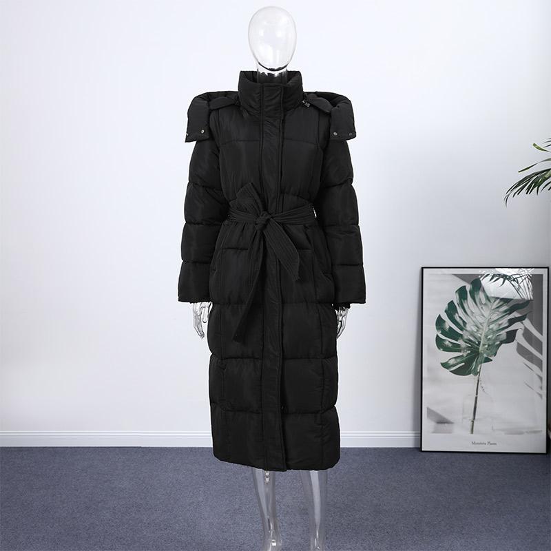 Giacca Lunga Chic da Donna in Cotone con Cappuccio Moda Manica Lunga con Zip Cintura Vita Oversize Cappotto Lady Inverno 2025 Caldo Capospalla