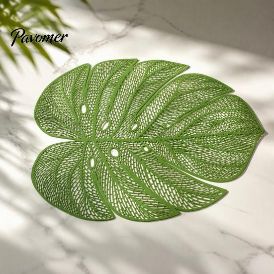 Flexible PVC Dining Mats Monstera Leaf Placemat, Hollow Table Mat, Waterproof Oil Proof Heat Washable Placemats Resistant for Wedding Banquet