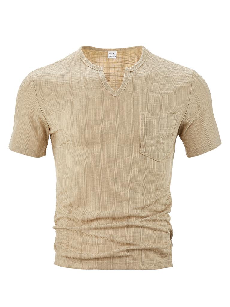 Fashion Year Men's Clothing, European and American Summer New Sports and Leisure Loose Solid Color Full Polyester Imitation Hemp V-neck Men's Short Sl