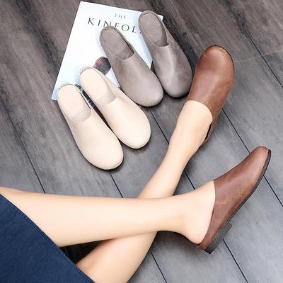 Ballerines vintage style Mori pour femmes en cuir véritable fait main