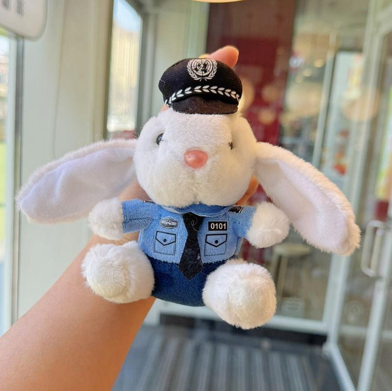 Cute Police Bear Plush Keychain With Metal And Gold Keyring For Daily Use