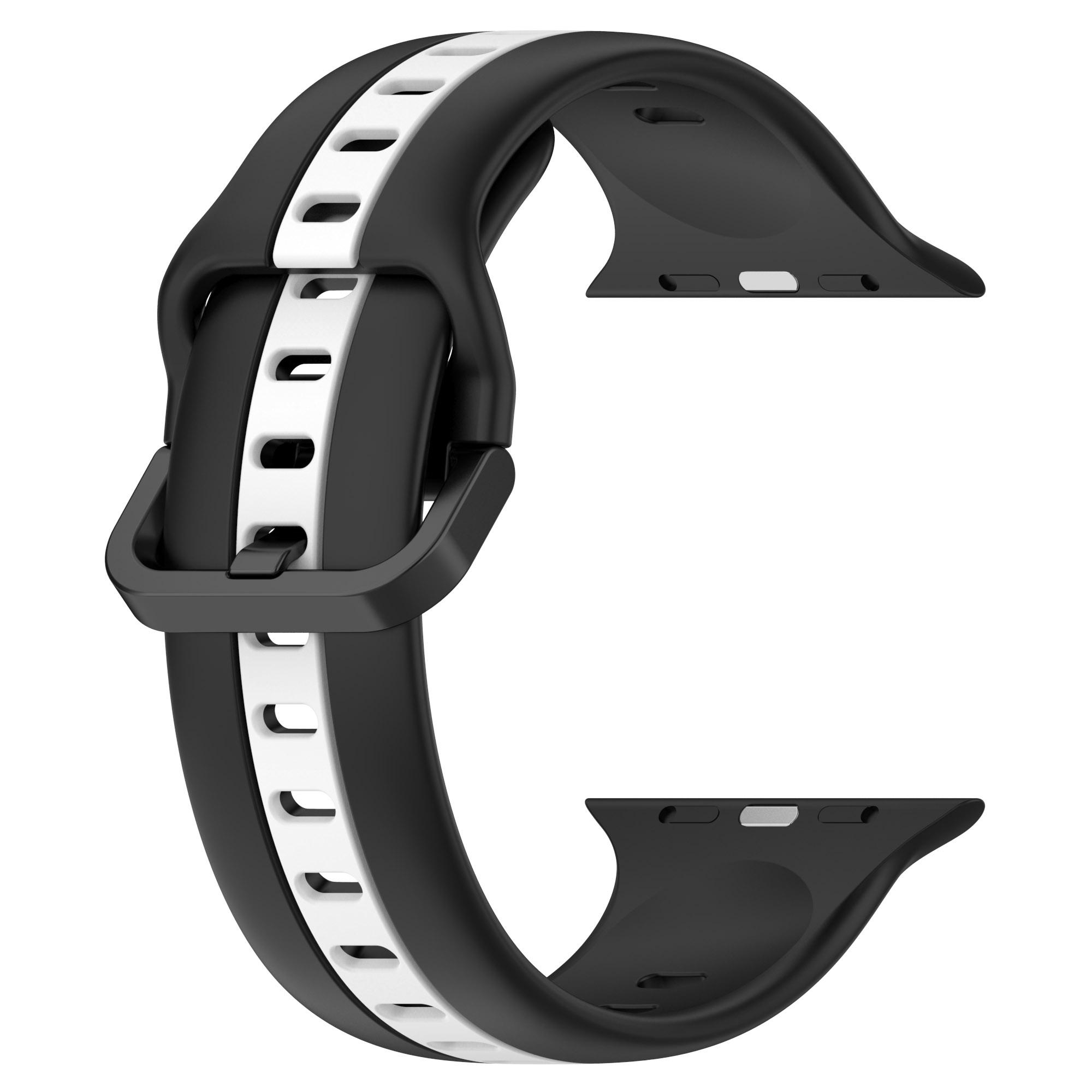 

For Apple Watch Series 10 46mm/Ultra 2 Ultra 49mm/Series 9 8 7 45mm/6 5 4 SE (2023) SE (2022) SE 44mm/3 2 1 42mm Silicone Strap Dual Color Watchband Khaki/White