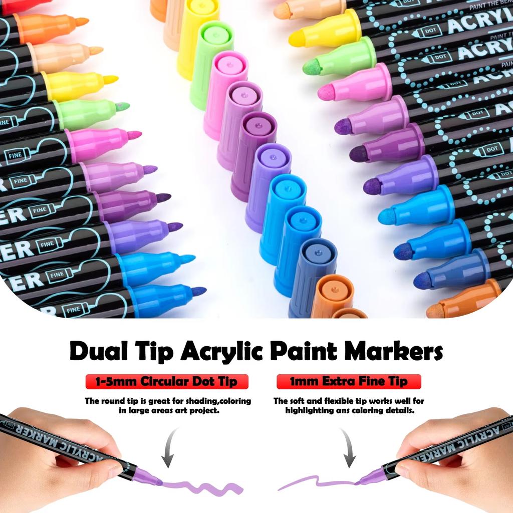 12/24/36/48/72 Colors Dual Tip Acrylic Paint Pens Markers for Wood Canvas Stone Rock Painting Glass Ceramic Surfaces DIY Crafts