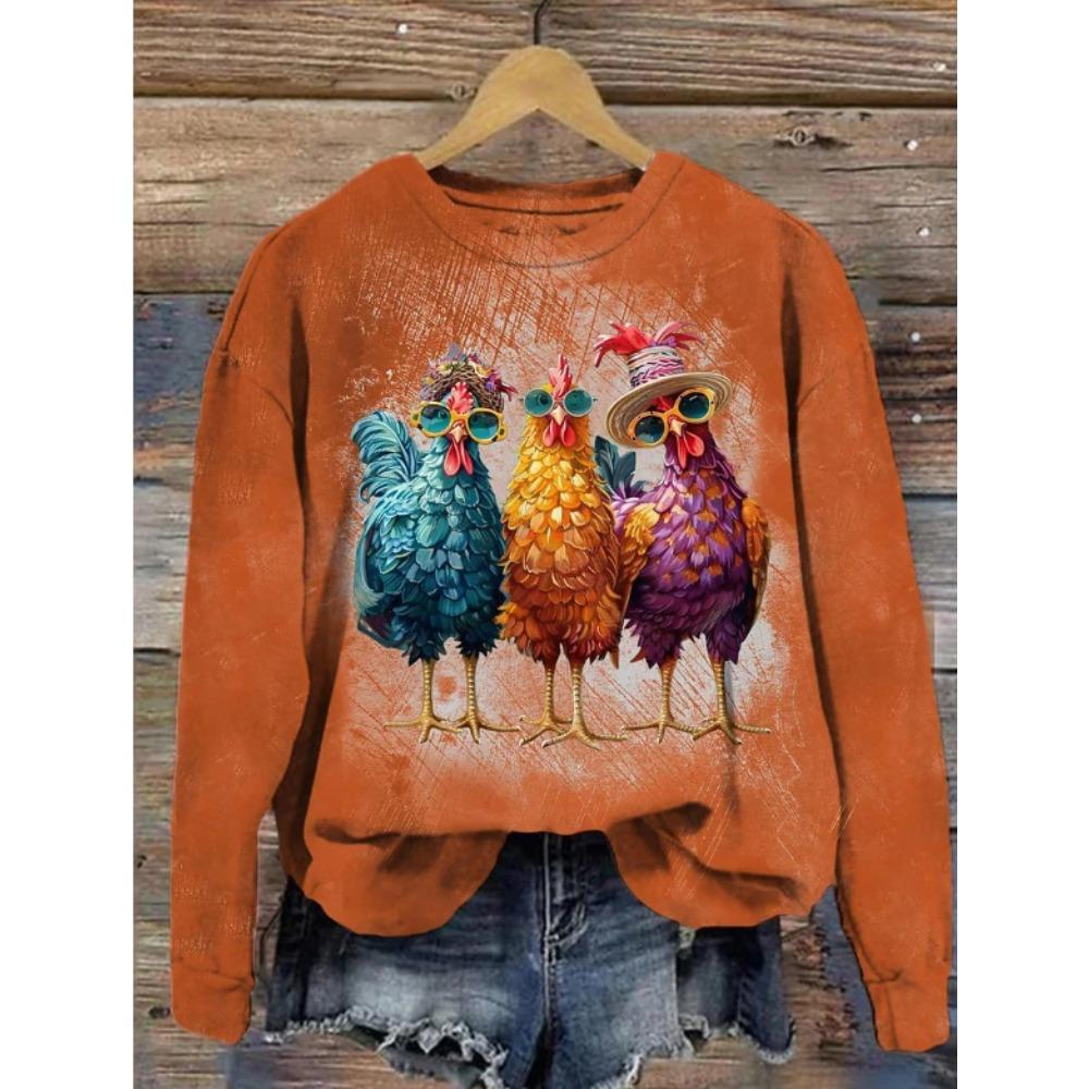 Tops for Women Animal Print  Round Neck Long Sleeve T-shirt Fall Casual Slim Pullover Women's Long Sleeve Top
