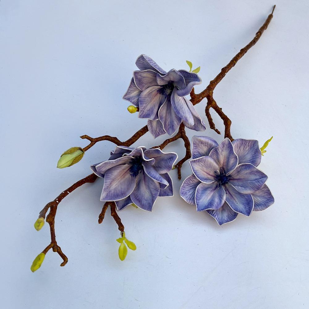 3 головки искусственного цветка магнолии, разноцветные аксессуары, искусственный цветок лотоса, зеленые листья, цветок юлань, имитация стебля цветка