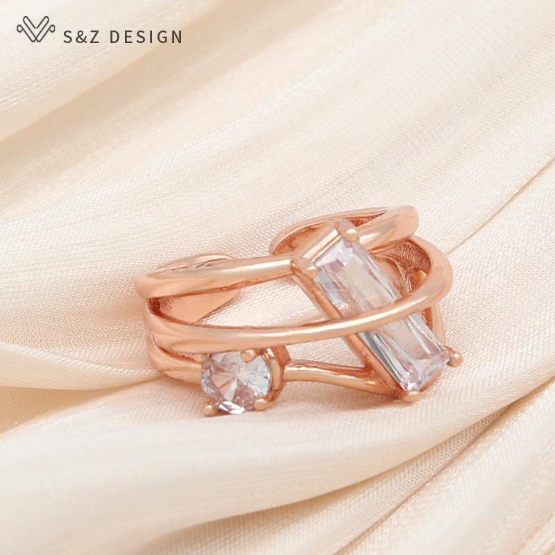 Fashion Elegant Rectangle Cubic Zirconia Rings For Men Women Party Trendy Rose Gold Color Jewelry Gift