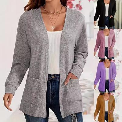 Autumn Chic Casual Solid Color Pocket Thin Plus Size Women's Jacket Cardigan