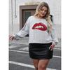 Base Layer Women's Top Plus Size Women's Clothing Sequin Embroidery Lips Personality Patchwork Pullover T-Shirt