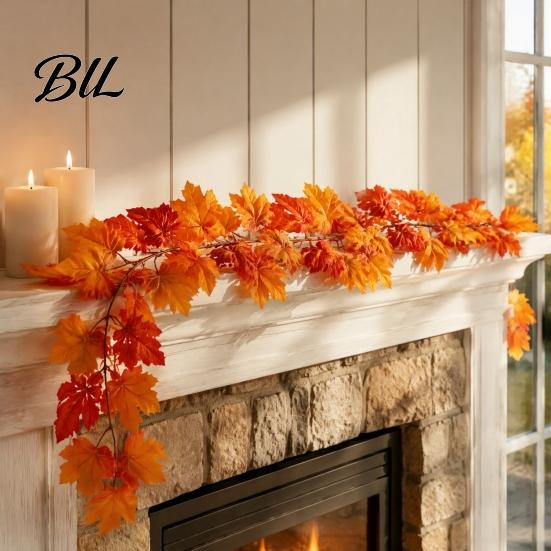 Weather Resistant Entryway Decoration 100/175/200CM Artificial Maple Leaf Garland, UV Faux Autumn Leaves Garland Rattan, Realistic Hanging Vine
