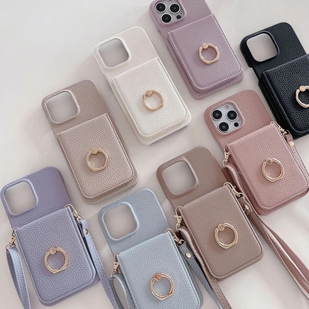 Ring Stand Phone Case For iPhone 17 Air 16 15 14 Plus 13 12 11 Pro Max Pocket Credit Card Holder Crossbody Lanyard Leather Cover
