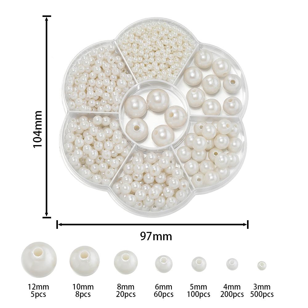 893pcs/Box ABS Imitation Pearl Beads White Round Spacer Bead Kit for Bracelet Necklace Earrings DIY Jewelry Making Accessories