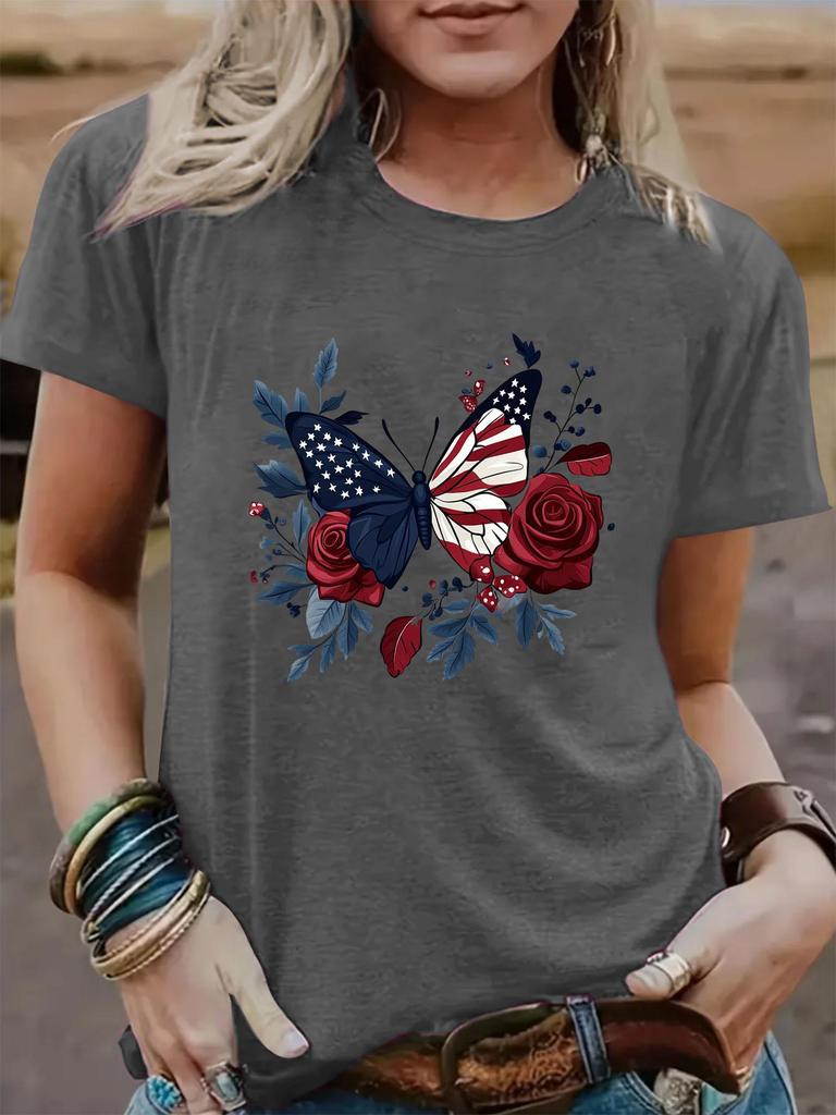 Womens Crew Neck Fashionable Heart Print T-Shirt - Round Neck Casual Top - Lightweight & Breathable T Shirt For All Seasons