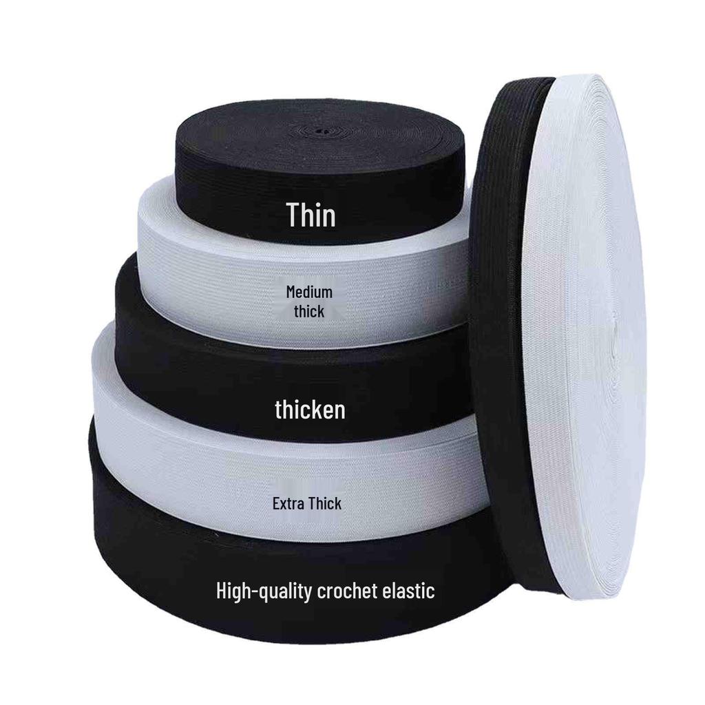 Witte Klittenbandrand Elastische Band voor Beschermende Kleding - Zwart Effen Plat, Gemiddelde Dikte