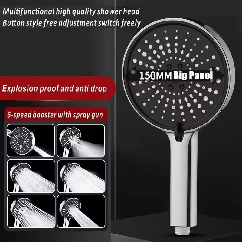 New 15CM High Pressure Shower Head for Hard Water High Pressure Shower 7 Modes Adjustable Spray with Massage Bathroom