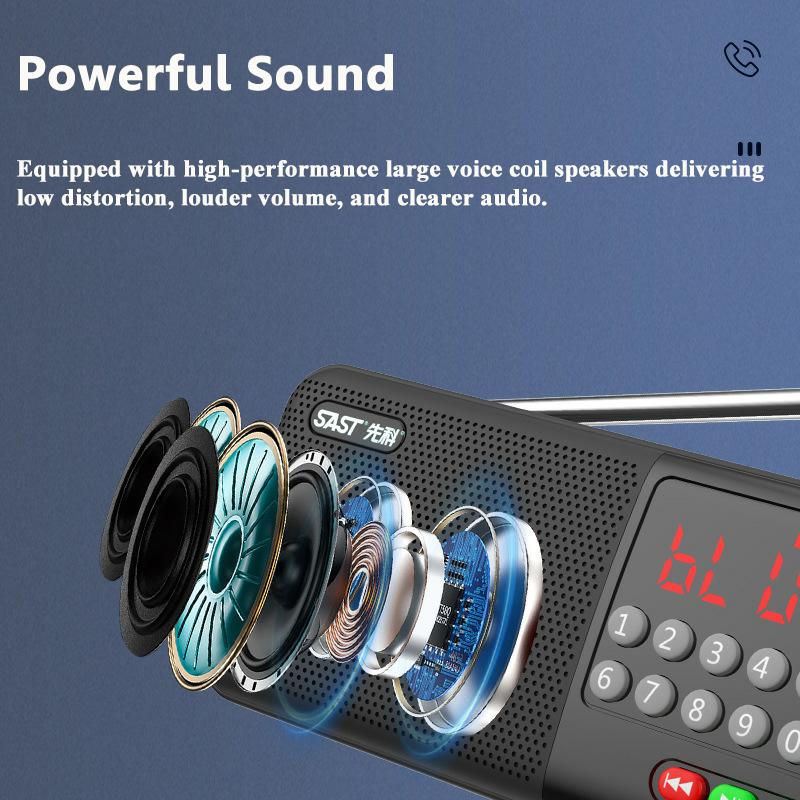 Mini FM Radio LED Display Digital Radios Receiver Wireless Bluetooth Speaker with Flashlight TF Card USB 3.5MM Headphones Play
