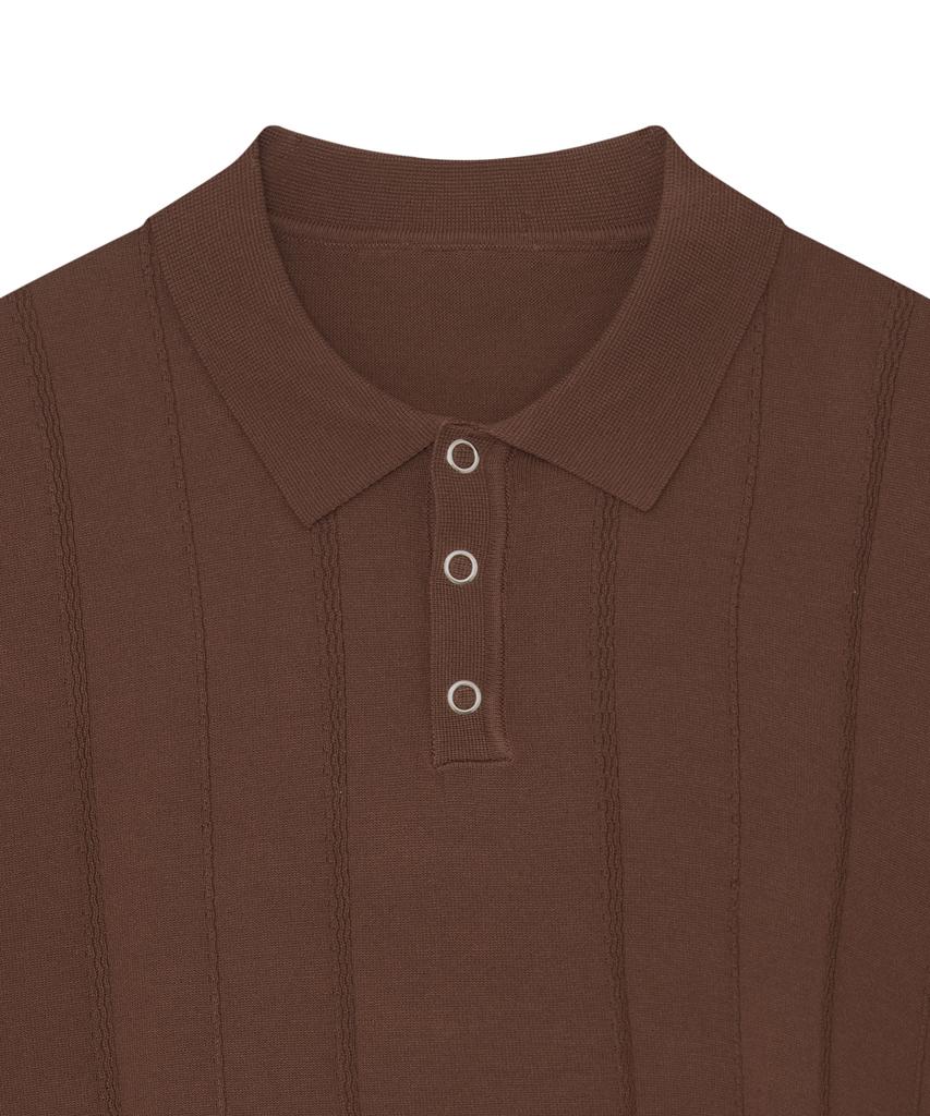 IRONYPORNO WHITELINE 86-Iro354 Multi-Stripe Snap Collar Short Sleeve Knit Brown