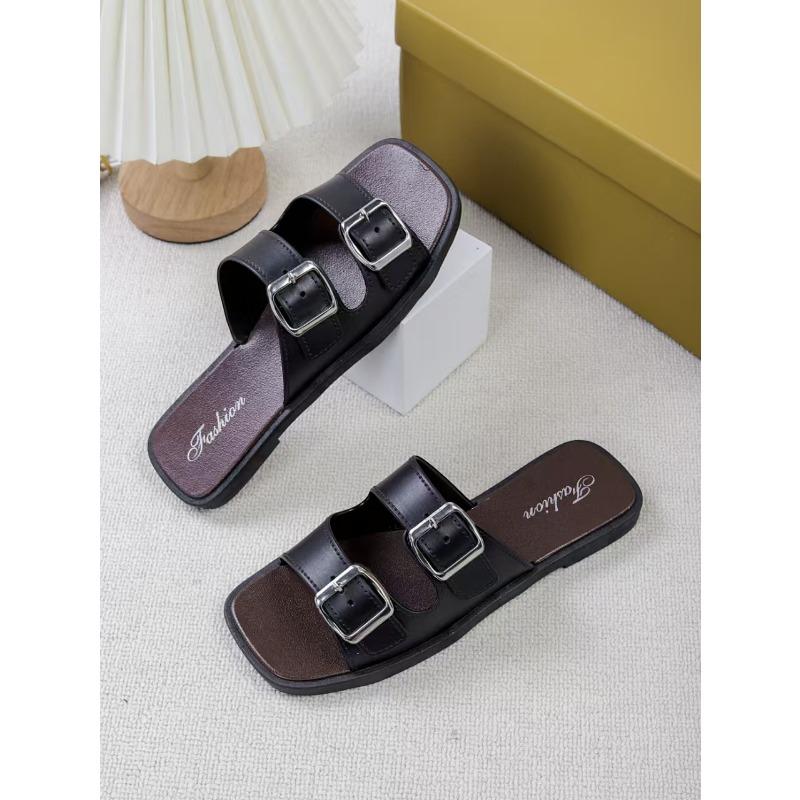 New slippers women's summer retro seaside beach soft flat one-word sandals outside