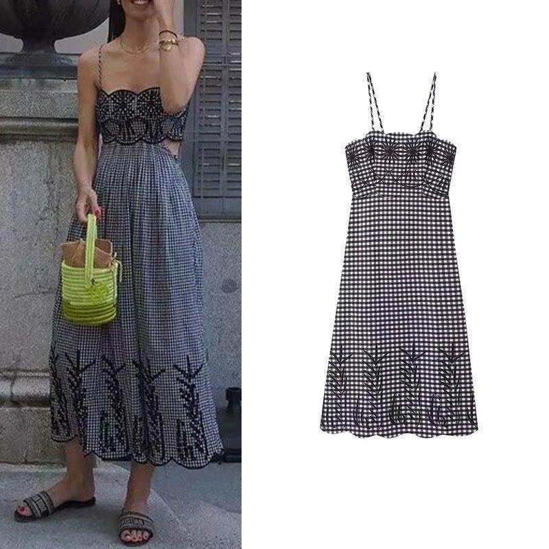 Spring New Women's Clothing French Design Sexy off-the-Shoulder Temperament Square Collar Print Sling Tube Top Dress