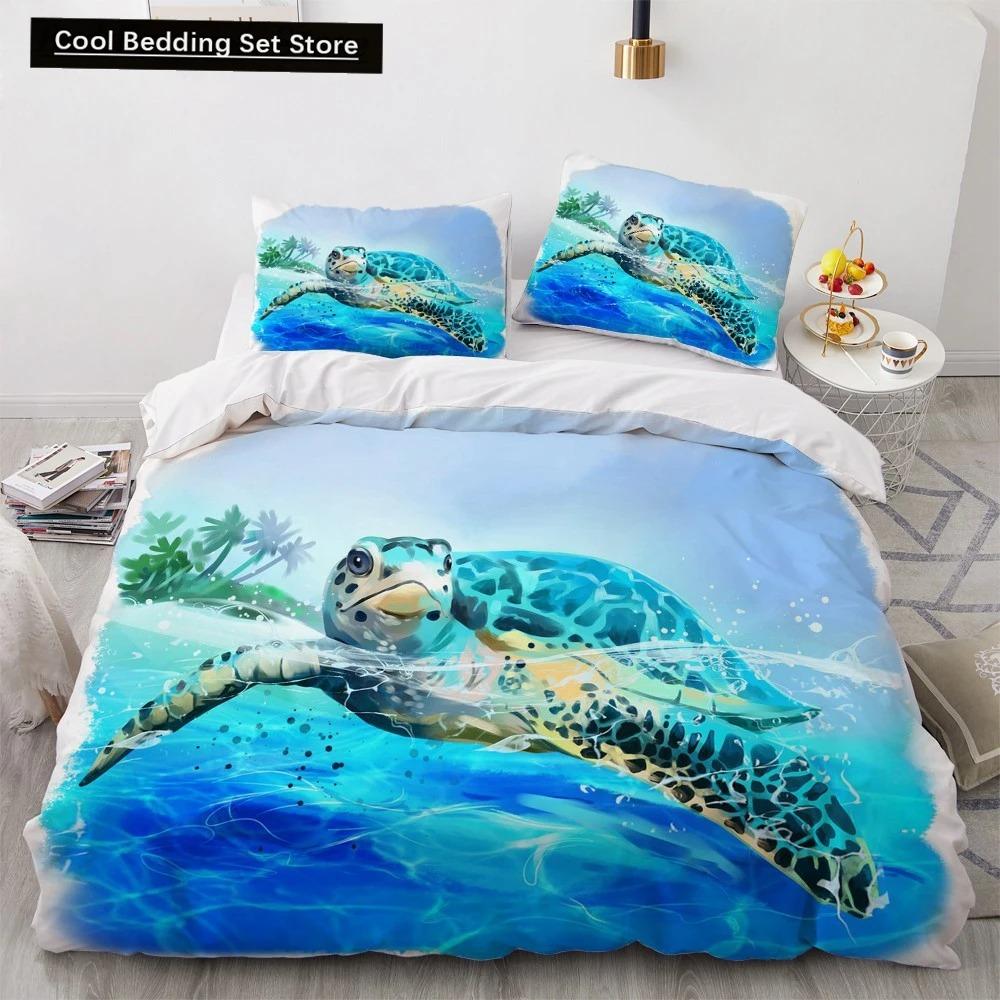 Dolphin Ocean King Queen Duvet Cover Cute 3D Sea Animal Bedding Set for Kids Teens Adults Shoal of Fish Blue 23pcs Quilt Cover