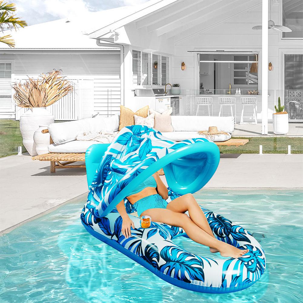 PVC Inflatable Floating Bed with Sunshade Inflatable Water Sleeping Bed Floating Lounger Air Mattress for Pool Party Water Toys