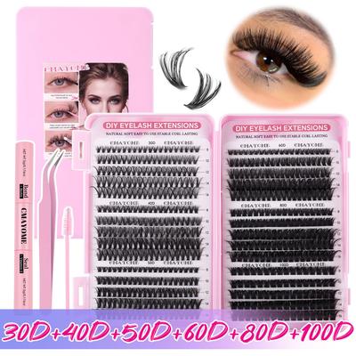 8-16mm DIY Einzelbüschel falsche Wimpern, natürlich dick D-Kurve segmentierte Grafting-Wimpern