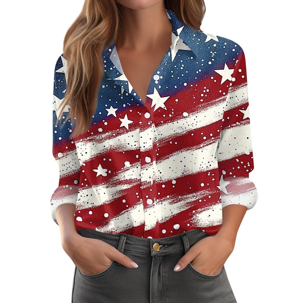 Dámská košile halenka s potiskem tlačítka s dlouhým rukávem ležérní základní košilový límec s běžným topem