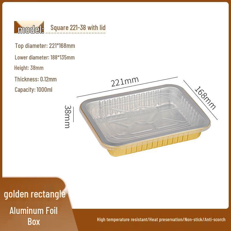 Min Nai Gold Rectangular Aluminum Foil Takeaway Containers