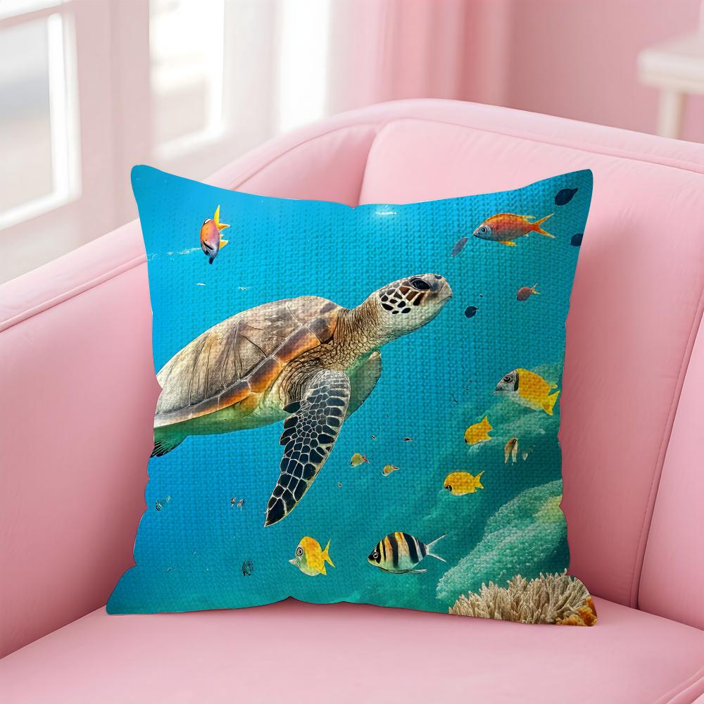 Sea Turtle Fashion Cushion Cover Natural Linen Pillow Case DoubleSided Print Decorative Sofa Pillowcase Home Decor Gift