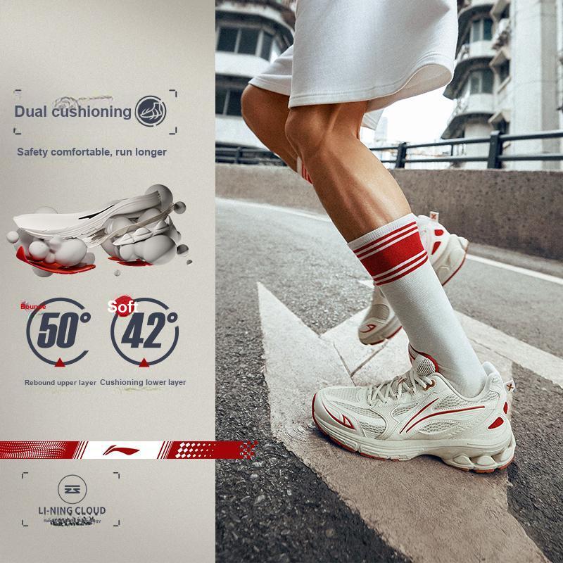 New LiNing Shake 2.0 Cushioning Slip Resistant And Abrasion Resistant Low Top Casual Running Shoes Women's White Gray Red ARXU002-7