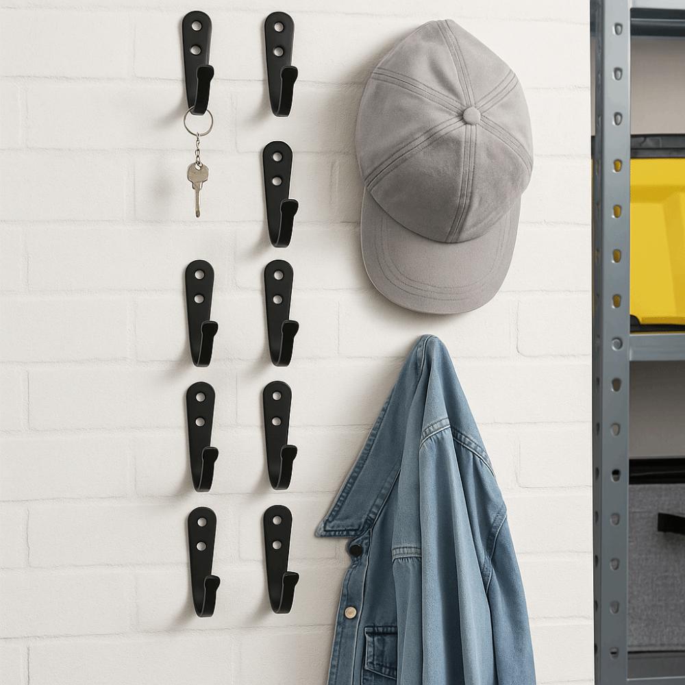 10Pcs Retro Style Wall Mounted Coat Hooks Iron Coat Single Hanger Bedroom Storage