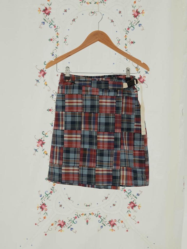 DOUBLE QUOTES Warhello Patchwork Wrap Skirt (Navy)