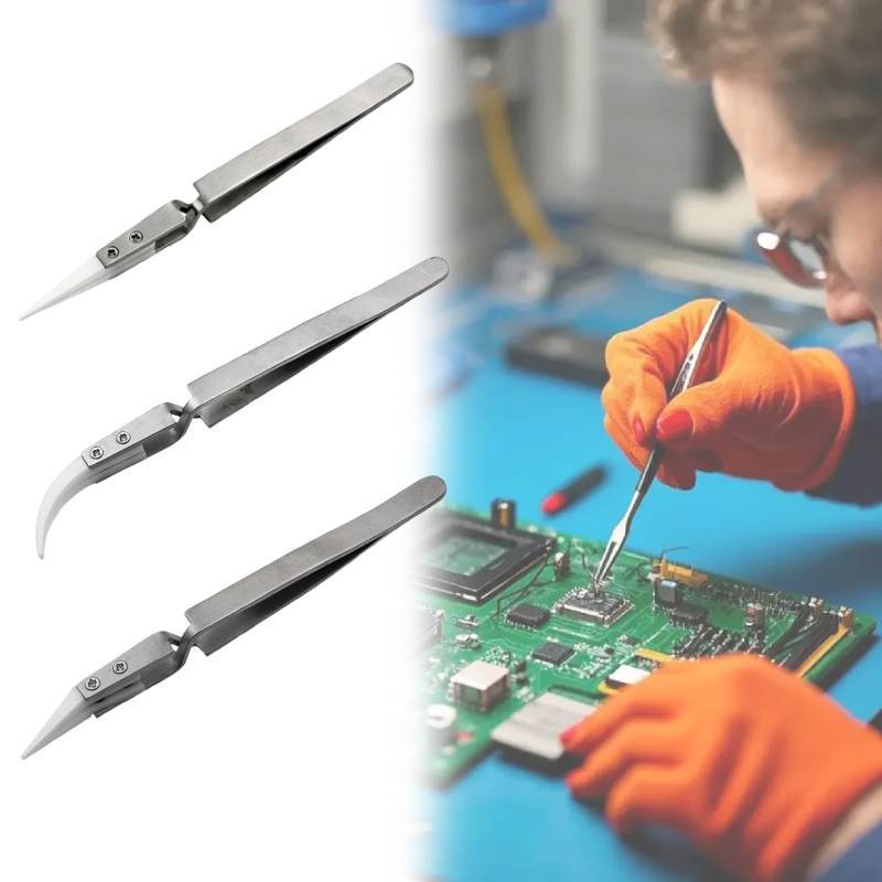 Ceramic Tweezers Professional Stainless Steel Handle  Acid Research Resistance