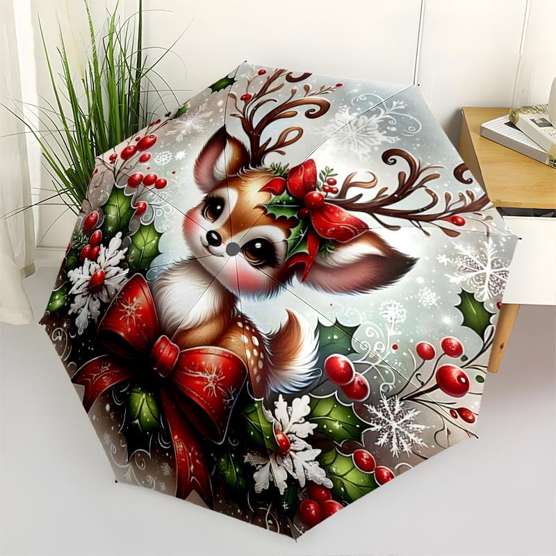 

1pc Christmas Deer Durable Cartoon Folding Umbrella, Portable 3-Fold Compact Umbrella for Men and Women, Suitable for Travel or Daily Use.S0