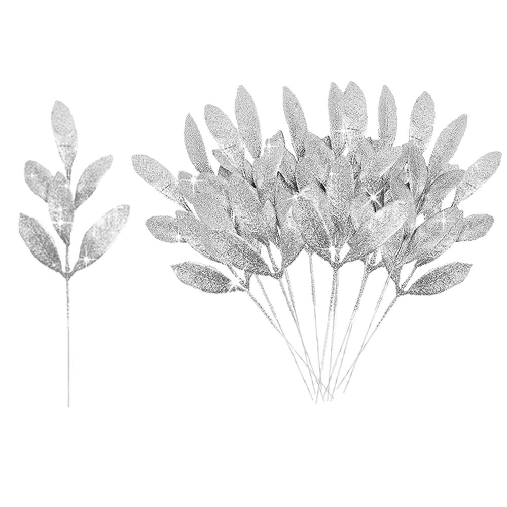 

10/1 шт. рождественские искусственные блестящие листья поддельные ветки листьев растений комнатные рождественские елочные украшения свадебная вечеринка своими руками домашнее украшение 1PC серебряный