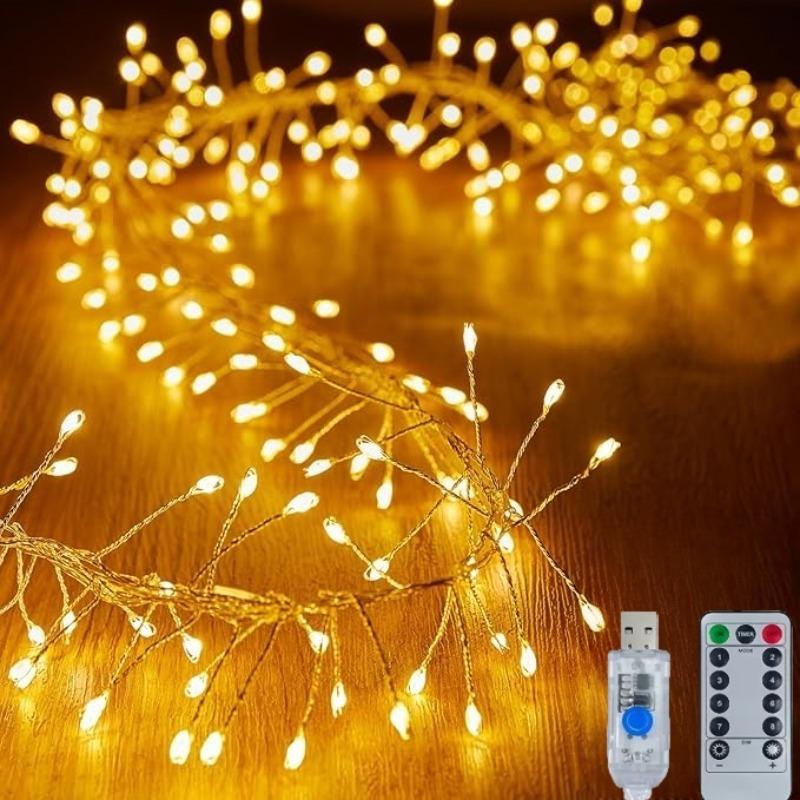 Luces de fuegos artificiales y luciérnagas LED 50/100/200 con control remoto, impermeables, guirnaldas de racimo para decoración de ventana de dormitorio, árbol de Navidad