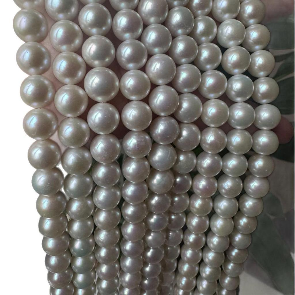 9-10mm Freshwater AK Pearl Strand Necklace: Perfectly Round, Clean Surface, High Gloss, Ideal Gift for Mothers