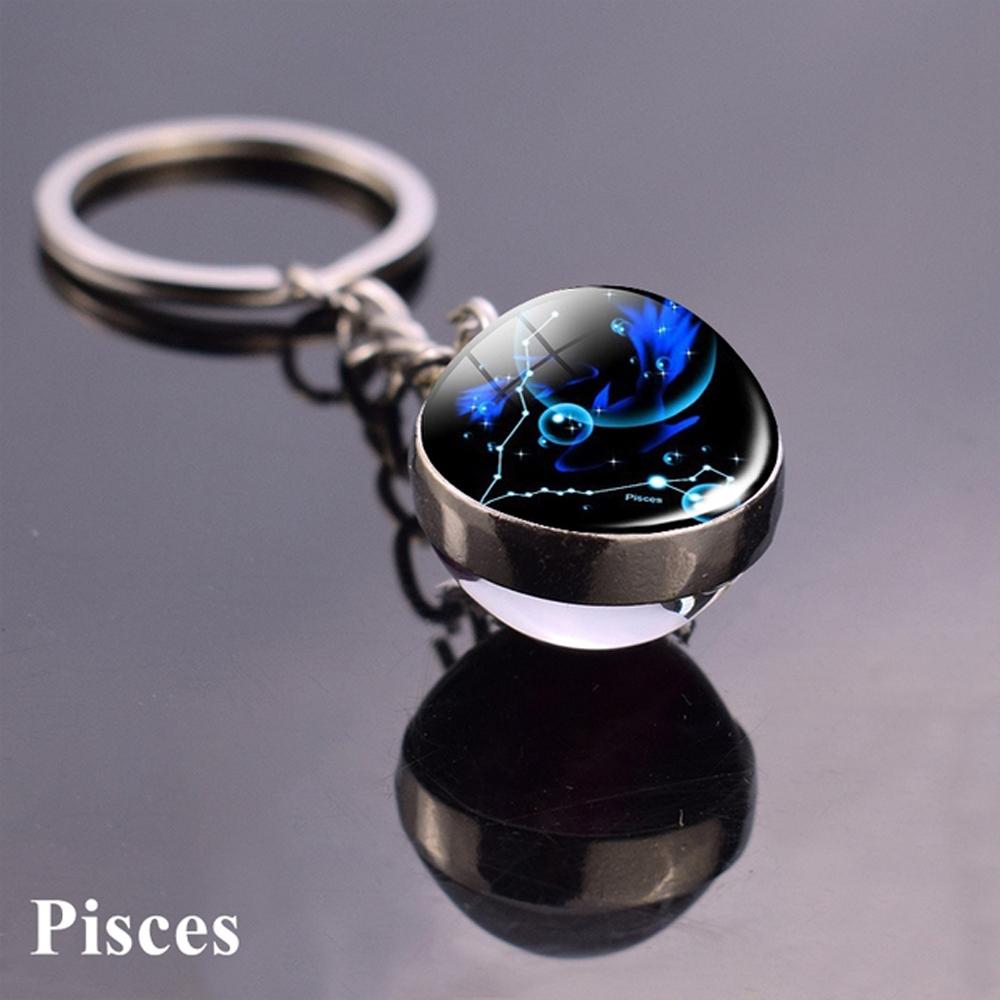 Holder Men Women Glass Ball Pendant Leo Jewelry 12 Constellation Keychain Zodiac Keychain Key Rings