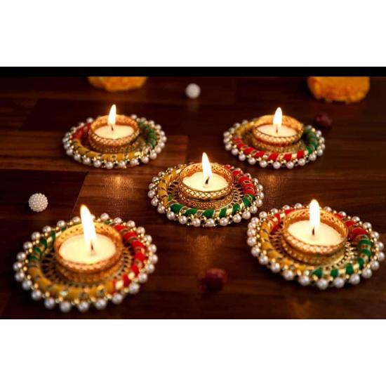 

Handmade Beautiful T light Candle Holder for Home Decorations for party festivals Wedding and Event Decorations Set of 5 S червоний/жовтий