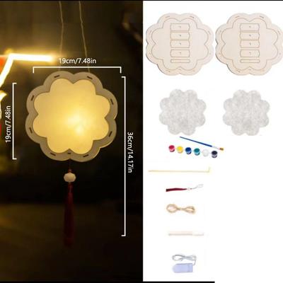 Wooden Mid-Autumn Festival Lantern LED Light Chinese Style Handmade Hanging Lamp Glowing Material Kit DIY Flower Lamp Mid-autumn