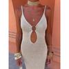 European-American Cross-Border Backless Knit Dress with Metal Buckle - Women's High Waist, Slimming, Sexy Spaghetti Strap, Hollowed-out Design