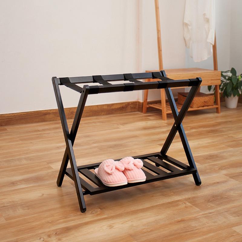 Bamboo Double Layer Folding Luggage Rack for Travel, Bedroom, Hotel, and Guest Room Use коричневый