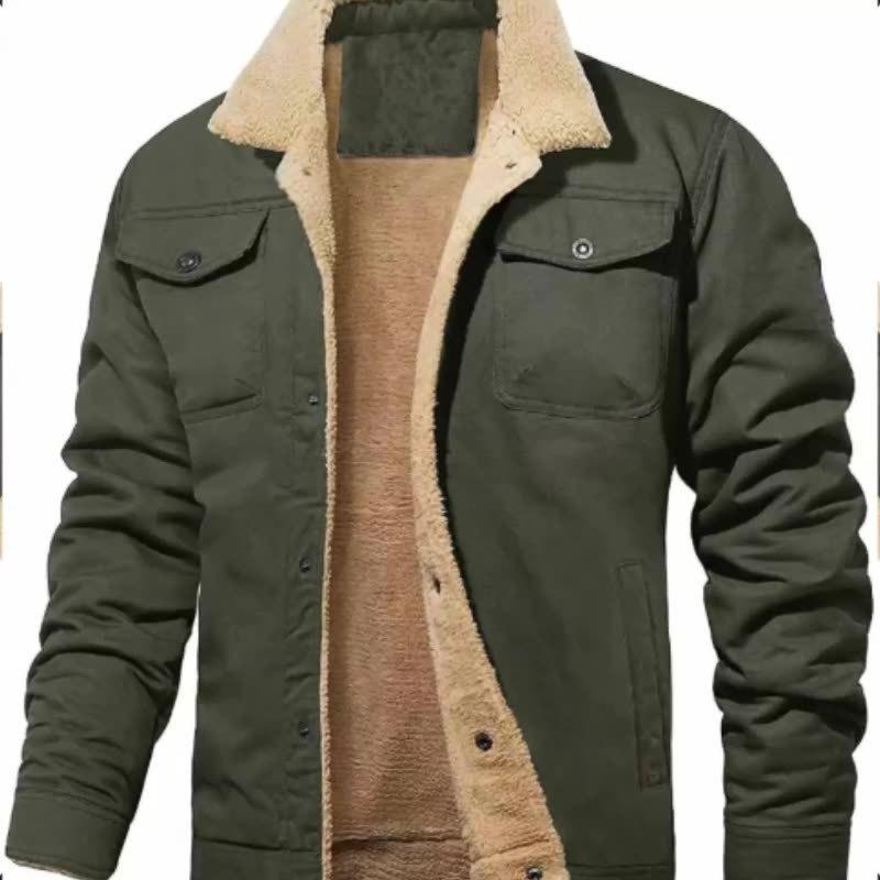 Men's Fleece-Lined Work Jacket Casual Outerwear.