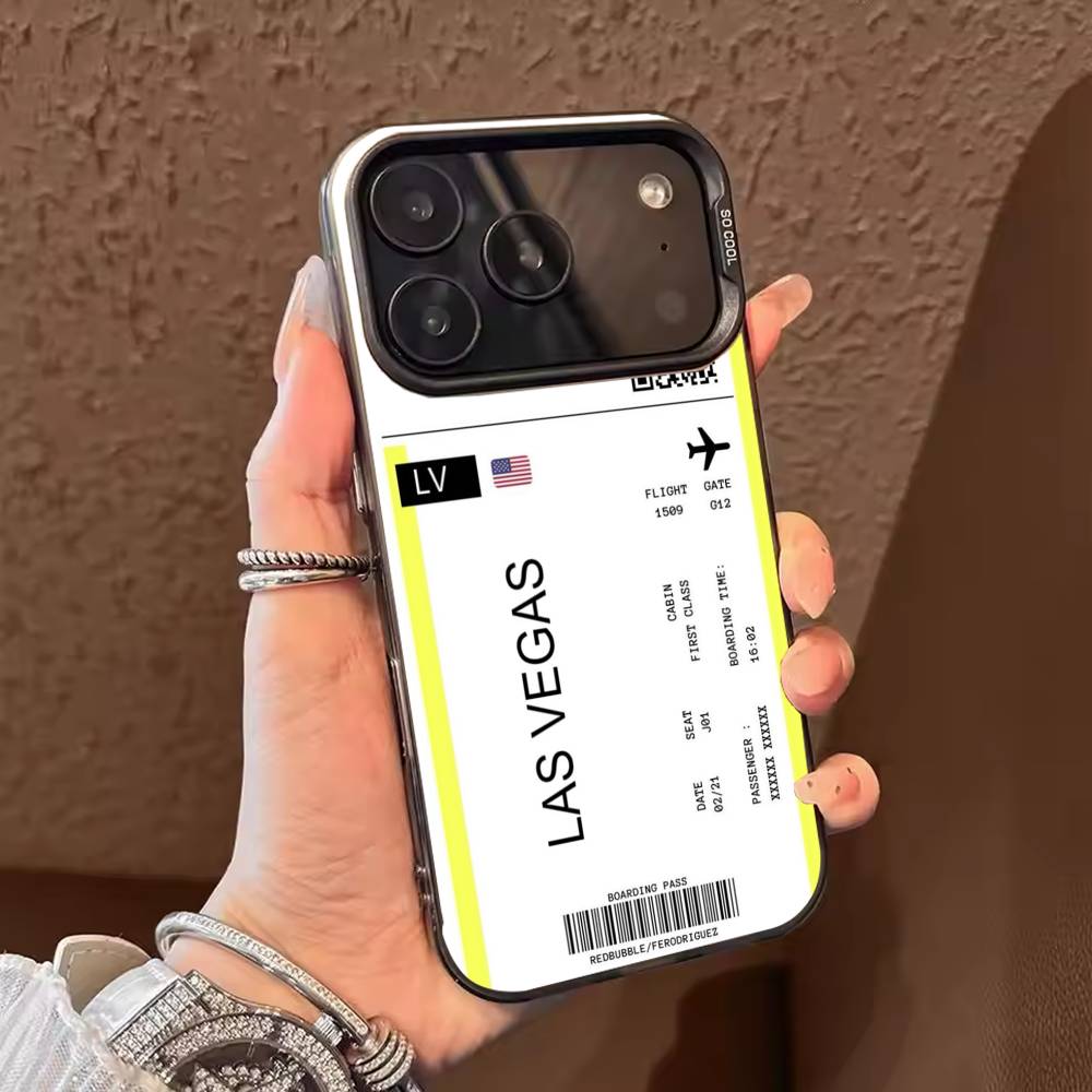 Boarding Pass Plane Ticket Phone Case For iPhone 17 16 15 14 13 12 11 Pro Max Plus Silver candy Matte Cover