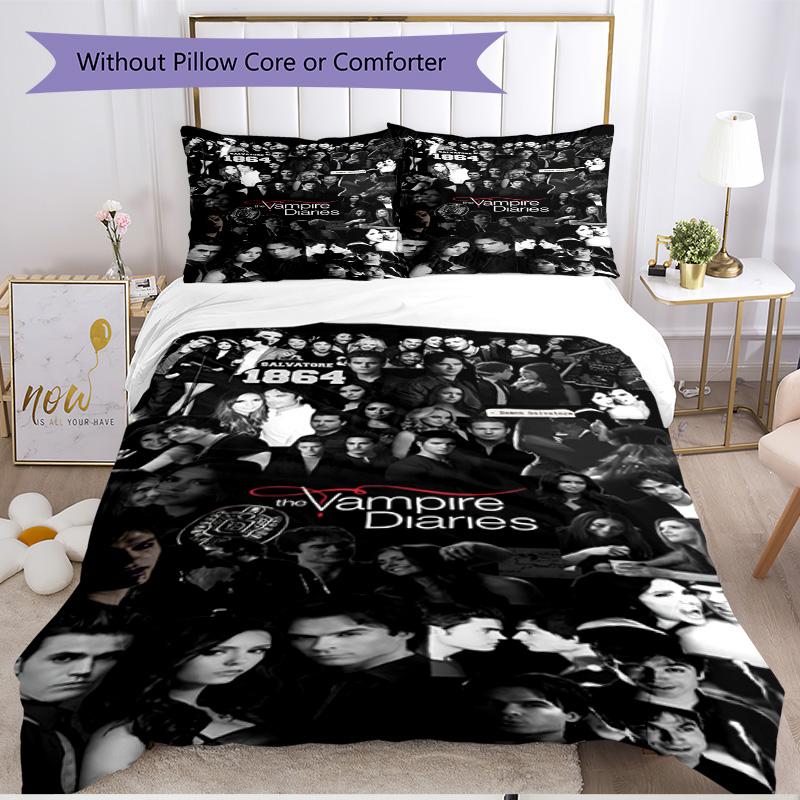 3pcs Duvet Cover Set (1*Duvet Cover + 2*Pillowcase, Without Core), The Vampire Diaries Print Soft All‑Season Bedding Set, Home Bedroom Decor Gift