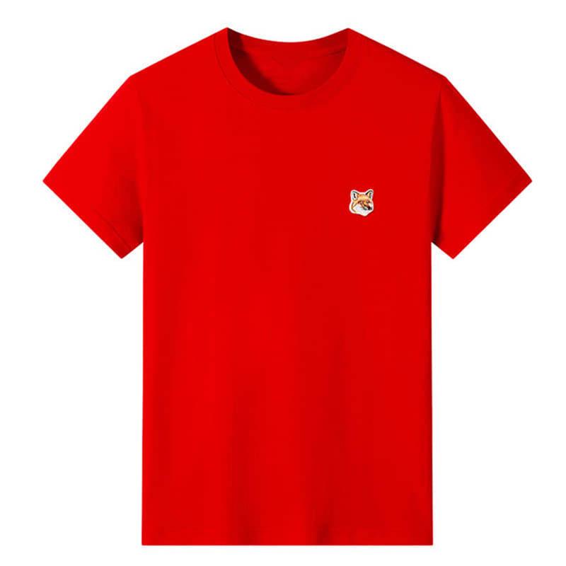 Męska koszulka z krótkim rękawem, wykonana w 100% z czystej bawełny, haftowana na lisa, luźna, letnia, casualowa, modna na ulicę