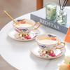 Knochenporzellan Vögel und Blumen Kaffeetasse und Untertasse Set Premium Geschenkbox Blumenvase Tasse Untertasse Löffel Vierer-Tassen-Set Goldener Henkel Tasse und Untertasse Set